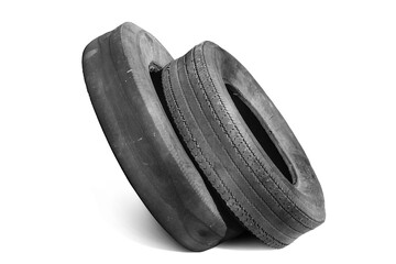 old worn damaged tire isolated on white background