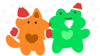 Cute Animal Character Wearing Santa Hat Hand Drawn Christmas Illustration
