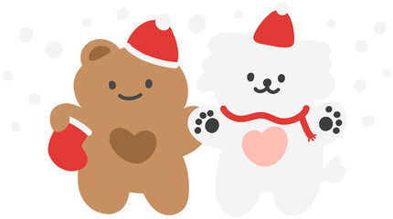 Cute Animal Character Wearing Santa Hat Hand Drawn Christmas Illustration