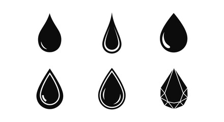 Set of black teardrop icons with geometric and glossy designs