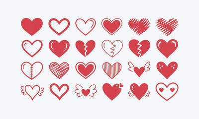 Set of romantic heart icons and symbols for Valentine's Day design