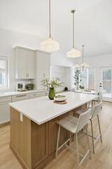 Kitchen with a white counter and wooden cabinets