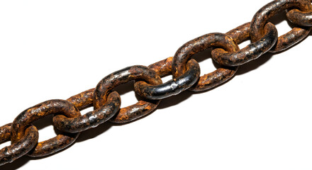 Obraz premium Close-up of Old Rusted Metal Chain with Weathered Links in Natural Light