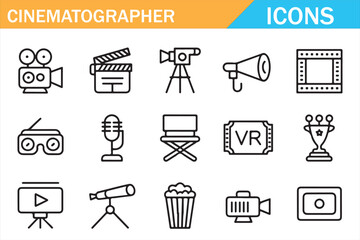 Cinematography Tools and Video Production Icons Set
