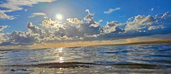 Panoramic view of the Baltic sea shore at sunset,