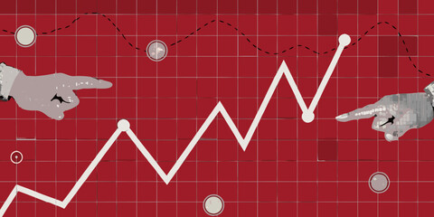 Analyzing market trends hands pointing to a fluctuating financial graph