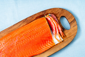 Traditional Whole Smoked Salmon on Wood Serving Board