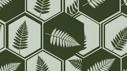 Dark Moss Green Interlocking Hexagon Fern Geometric Pattern