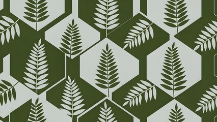 Dark Moss Green Interlocking Hexagon Fern Geometric Pattern
