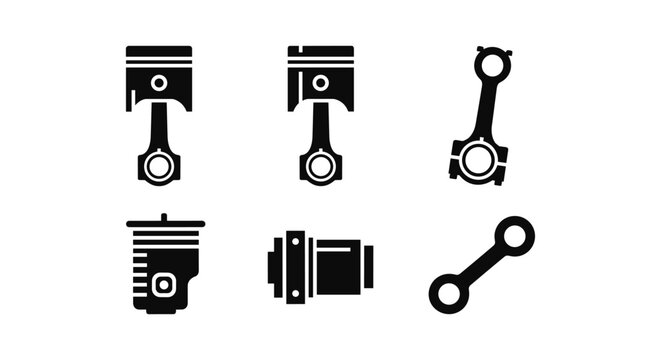 Black piston and connecting rod icons on white background
