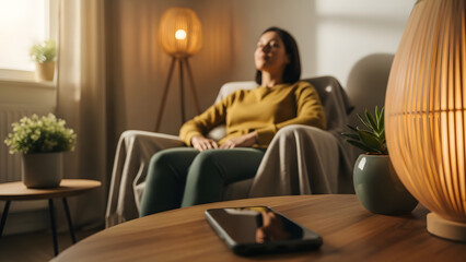 Fototapeta premium Burnout Recovery Moment with Resting Person on Couch in Gentle Sunlight