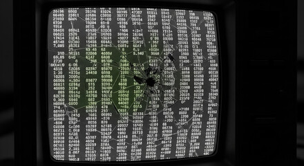 Hexadecimal Memory Dump on Fractured Grey CRT