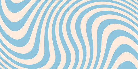 Blue and beige diagonal wavy lines seamless pattern. Simple vector abstract liquid stripes background. Funky groovy texture with diagonal waves, fluid shapes, flow.
