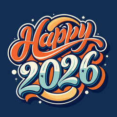 2026 Happy New Year hand lettering logo set, vector art