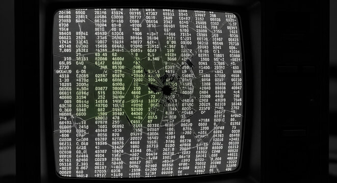 Hexadecimal Memory Dump on Fractured Grey CRT