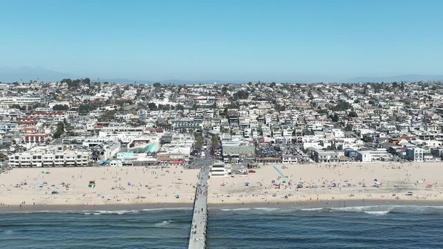 California Hermosa Beach Pier Aerial Shot Titl Down