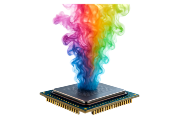 Rainbow Vapor Burst Flowing from Microchip Isolated on a Transparent Background