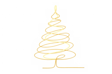 Abstract christmas tree composed of glowing golden light line on transparent background for festive holidays