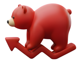 Red Bear Character Walking Up Red Arrow - Bear Market, Financial Loss, Economic Trend, Stock Exchange & Investment Risk