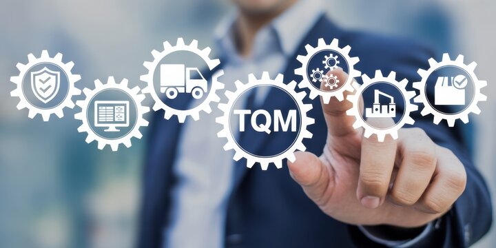 TQM in Action: A visionary leader navigates the gears of progress, embodying the pursuit of Total Quality Management with purpose, precision, and drive