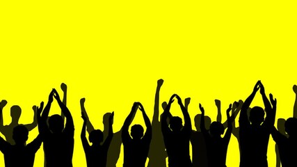 Crowd animation video, animated shadows of enthusiastic supporters cheering on a yellow background.