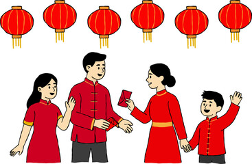 Chinese New Year celebration cartoon hand drawn style drawing.