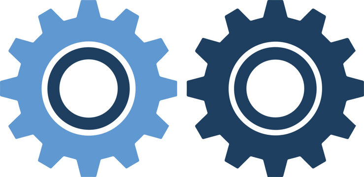 Two blue gear icons for industrial use
