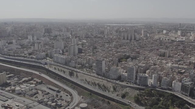 Calm aerial view of Oran waterfront and Mediterranean Sea