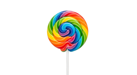 Colorful spiral lollipop on a white stick Keywords: lollipop, candy, sweet, colorful, rainbow