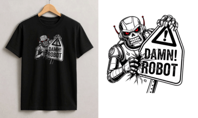 Damn Robot Typography T-Shirt Design with Futuristic AI Theme, Bold Tech Slogan for Streetwear, Geek, Gamer and Sci-Fi Apparel