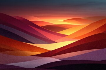 Abstract Layered Desert Landscape with Warm Sunset Gradient and Flowing Shapes
