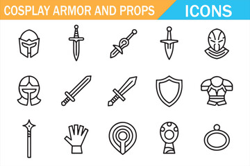 Cosplay Equipment Line Icons for Gaming and UI Design
