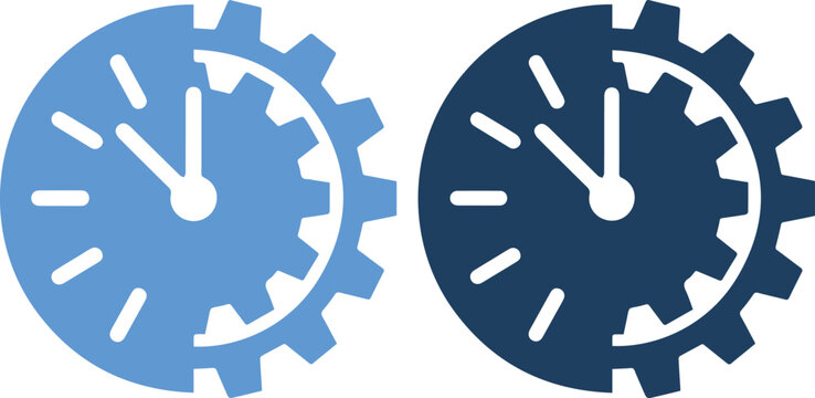 Two gear clock icons in blue colors