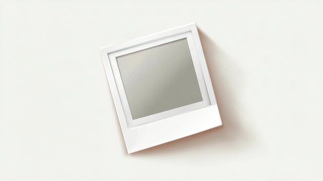 Empty instant photo frame with white border, minimalistic realistic style, placed on light background. Concept of memory, nostalgia, template
