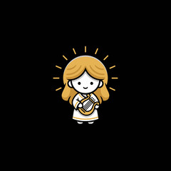 Cute Cartoon Angel Playing Lyre with Halo.