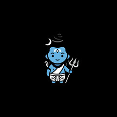 Cute Cartoon Lord Shiva Holding Trident.