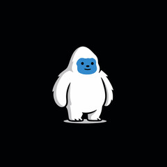 Cute Cartoon Yeti Character Standing Alone on a Black Background.