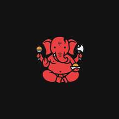 Cute Red Ganesha Sitting with Food and Axe.