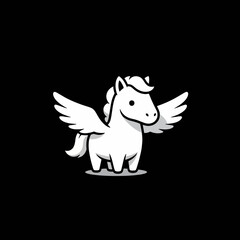 Cute White Pegasus Cartoon Character with Wings.