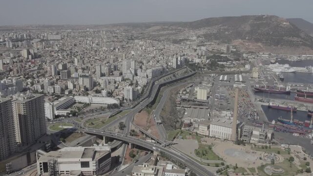 Aerial panorama of Oran coastline and Mediterranean Sea