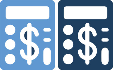 Two calculators with dollar signs on blue and dark blue backgrounds