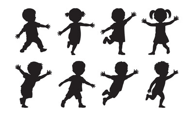 Active Children Silhouettes Set - Kids Running and Playing