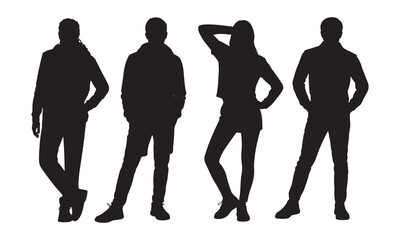 Group of Casual Standing People Silhouettes - Youth and Fashion