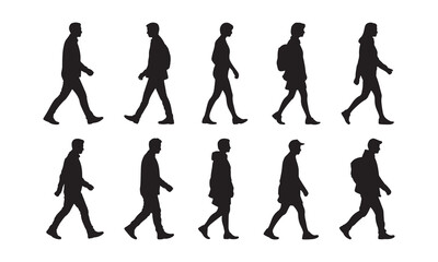 Walking People Silhouettes Set