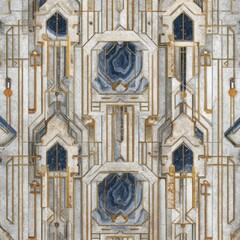 Abstract art deco architectural pattern with geometric shapes and ornate details