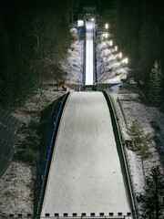 2025-04-05; View of the winter evening ski slope, Zakopane. Poland.