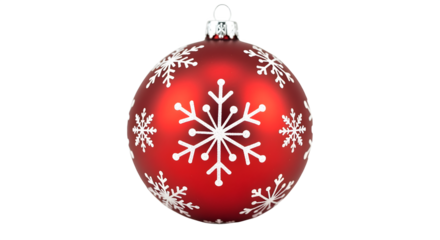 A festive red Christmas ornament adorned with delicate white snowflakes, ready to bring holiday cheer.