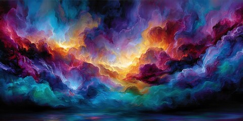 Abstract artwork of vibrant clouds with swirling colors and surreal composition