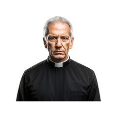 Obraz premium Clergy Portrait Of Elderly Man In Black Cassock. Religious Leadership And Spiritual Guidance. Isolated On Transparent Background