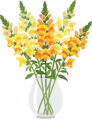 A vibrant arrangement of snapdragons and other wildflowers in a clear glass vase